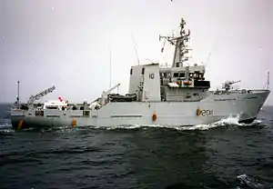 HMS Orwell in the Bay of Biscay en route to Gibraltar, 1990
