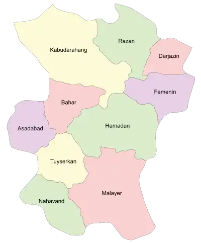Location of Hamadan County in Hamadan province