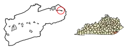 Location of Lynch in Harlan County, Kentucky.