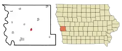 Location of Logan within Harrison County and Iowa