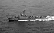 Aerial photo of Simaioforos Xenos (HS P-27) La Combattante IIIb class FAC, in 1988