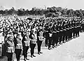 Hitlerjugend in Nijūbashi Edo Castle holding a symbolic greeting ceremony for Emperor Shōwa