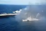 ICGS Shaurya and ICGS Sujay during fire dousing operation.