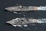 INS Chennai (D65) with JS Ikazuchi during JIMEX 2020 - Top view.