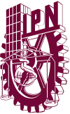 A cogwheel. On its right, the stylized form of a building. On its center, a scale in balance and a flask surrounded by a snake. On its top, the acronym "IPN".
