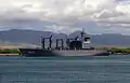 JS Towada leaving Pearl Harbor after a goodwill visit on 1 July 1990.