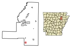 Location of Tupelo in Jackson County, Arkansas.