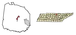 Location of Gainesboro in Jackson County, Tennessee.