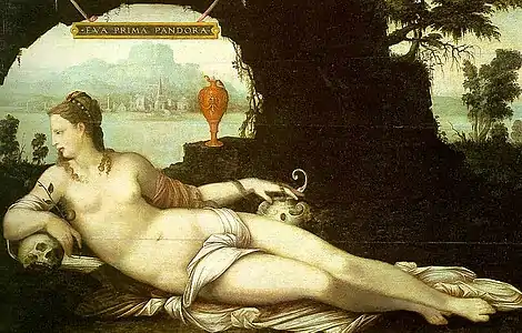 Eve, First Pandora by Jean Cousin the Elder (c. 1550).