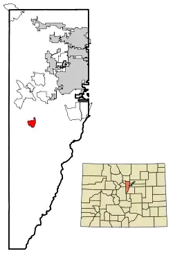 Location of the Aspen Park CDP in Jefferson County, Colorado.