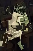 Juan Gris, 1917, Compotier et nappe à carreaux (Fruit Dish on a Checkered Tablecloth), oil on wood panel, 80.6 x 53.9&nbsp;cm