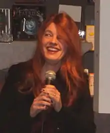 Harrison at a book-signing event for  A Perfect Blood, Ann Arbor, Michigan