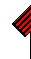 Jersey with red and black vertical stripes, black shorts, and black socks