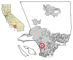 Location of Lennox in Los Angeles County, California.