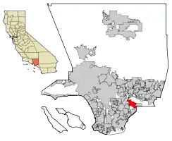 Location of Whittier in Los Angeles County, California