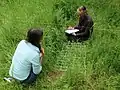 LWT ecologist Tony Wileman on a transect survey of the plants in the anthill meadow