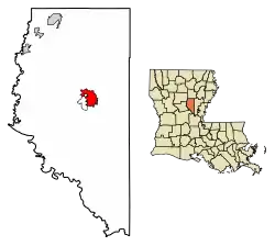 Location of Jena in LaSalle Parish, Louisiana.