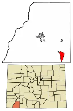 Location of the Southern Ute CDP in La Plata County, Colorado.