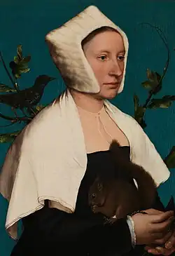 Portrait of a Lady with a Squirrel and a Starling, c. 1527–28. Oil and tempera on oak, National Gallery, London