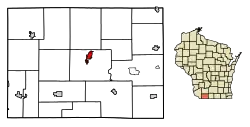 Location of Darlington in Lafayette County, Wisconsin.