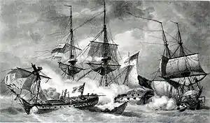 Loire&nbsp;(1796) battling HMS Kangaroo and Anson.