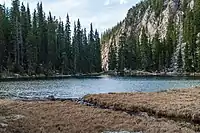 Looking north across Nambe Lake at an elevation of 11.402 feet