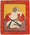 Maharaja Sital Dev of Mankot in Devotion, Ink, opaque watercolor, and silver on paper (c. 1690).
