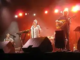 Malicorne performing in September 2012 in Château-Thierry, France (L-R: Gilles Chabenat, Marie Sauvet, David Pouradier Duteil, Gabriel Yacoub)