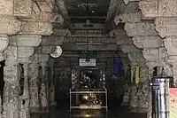 Ornate open mantapa (hall) at the Someshwara temple in Halasuru