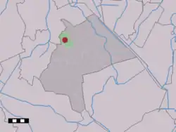 The village (dark red) and the statistical district (light green) of Gasteren in the municipality of Aa en Hunze.