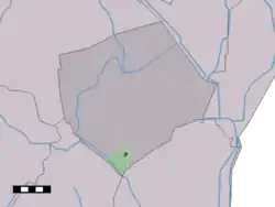 The village centre (dark green) and the statistical district (light green) of Klijndijk in the municipality of Borger-Odoorn.