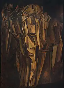 Marcel Duchamp, 1911-1912, Nude (Study), Sad Young Man on a Train (Nu, esquisse, jeune homme triste dans un train), oil on cardboard mounted on Masonite, 100 × 73&nbsp;cm, Peggy Guggenheim Collection, Venice