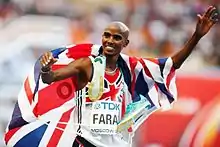 Image 12Mo Farah is the most successful British track athlete in modern Olympic Games history, winning the 5000&nbsp;m and 10,000&nbsp;m events at two Olympic Games. (from Culture of the United Kingdom)