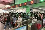 Mass commuting traffic tapping out during a morning rush