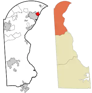 Location in New Castle County and the state of Delaware