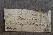 Note on back of portrait of Bishop Mordecai Carey