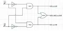 One-bit binary full comparator, equality, inequality, greater than, less than at gate level. Created using CircuitLab