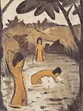 Three bathing women in the pond, c. 1912, glue paint on plucking, 119 x 90&nbsp;cm, Museum am Ostwall, Dortmund