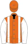 Orange, white braces and sleeves, orange cap