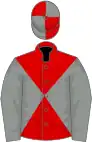 Red and grey diabolo, grey sleeves, quartered cap