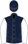 Dark blue, large white spots and sleeves, dark blue cap