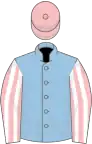 Light blue, pink and white striped sleeves, pink cap