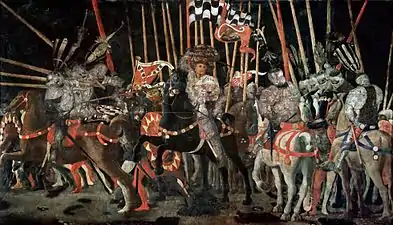 The Counterattack of Michelotto da Cotignola at the Battle of San Romano (c. 1455), wood panel, 182 × 317&nbsp;cm, Musée du Louvre, Paris