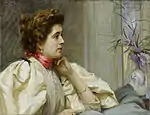 Portrait d'une dame avec un foulard rouge or Portrait of a lady with a red scarf
