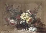 Nature morte (Still life of roses in a cut-glass bowl), oil on canvas, 54.2 × 73.4&nbsp;cm, private collection