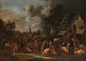 Pig market in a Dutch town by Nicolaes Molenaer, 17th century