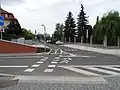 Contra-flow cycle lanes and cycle crossing next to Blanka tunnel complex