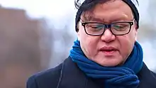 Eric Gamalinda at a rally in Washington Square, New York in December 2014