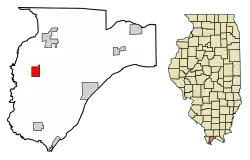 Location of Pulaski in Pulaski County, Illinois.