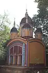 Shyambazar: Radha Damodar temple (in picture) with terracotta relief, pancha ratna temple of Das family, built in 1790, with terracotta work, and Bhuvaneswar Shiva temple.